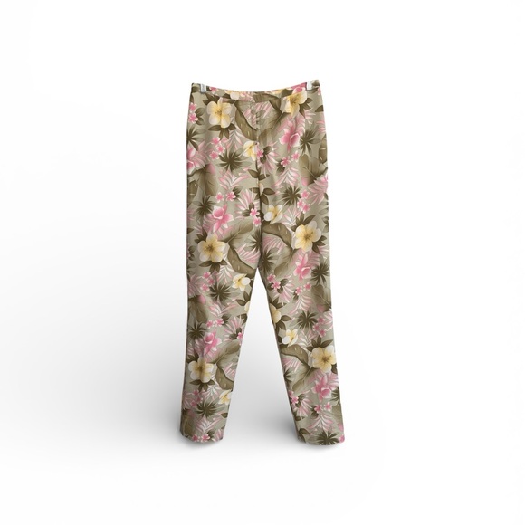 Pendleton Pants - Pendlelton Floral Print Women's Silk/Cotton Pants - Pink & Olive Size 8 Tall
